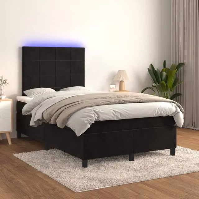 Letto a Molle con Materasso Ibrido vidaXL in Velluto Nero con Illuminazione LED e Porte USB L/P/H: 120 x 200 x 118 cm