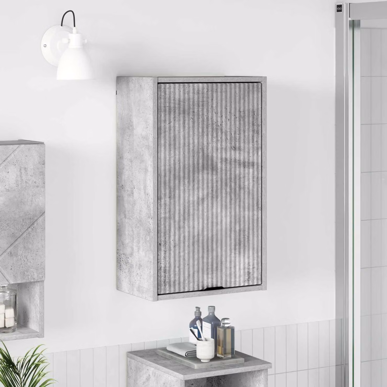 Mobile da bagno moderno vidaXL in legno e metallo, Grigio e Nero, L 39 cm x P 23,5 cm x H 65 cm