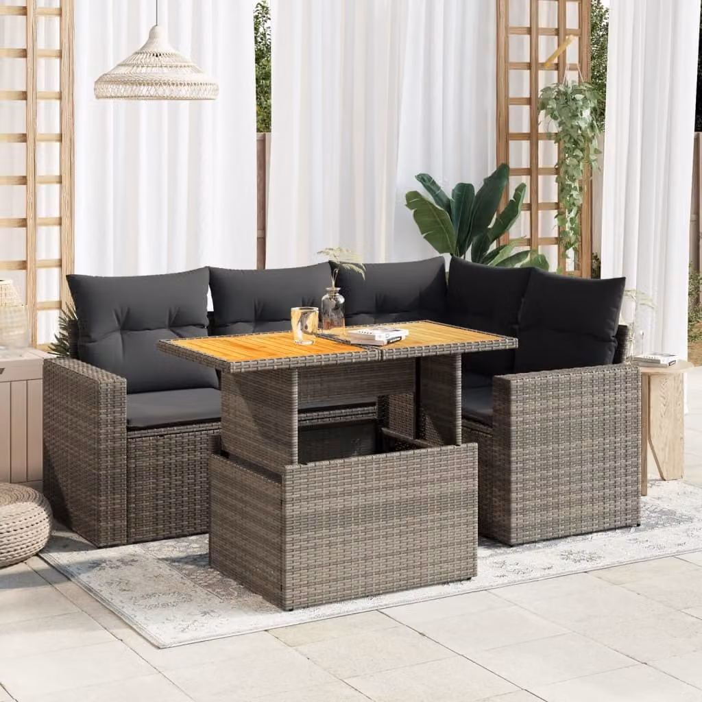 Maison Exclusive - Set divani da giardino 5 pezzi con cuscini grigio polyrattan