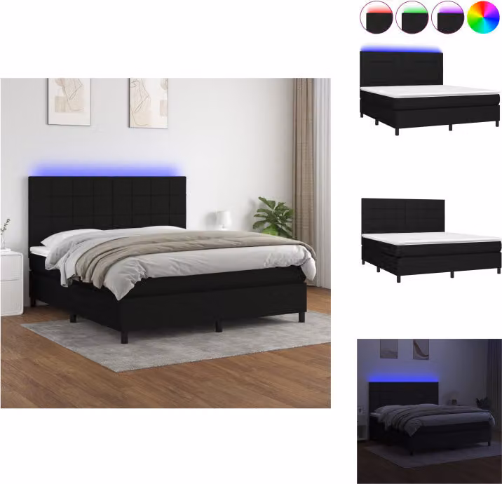 vidaXL Letto a molle con materasso e LED in tessuto nero 180x200 cm - Letti e strutture letto