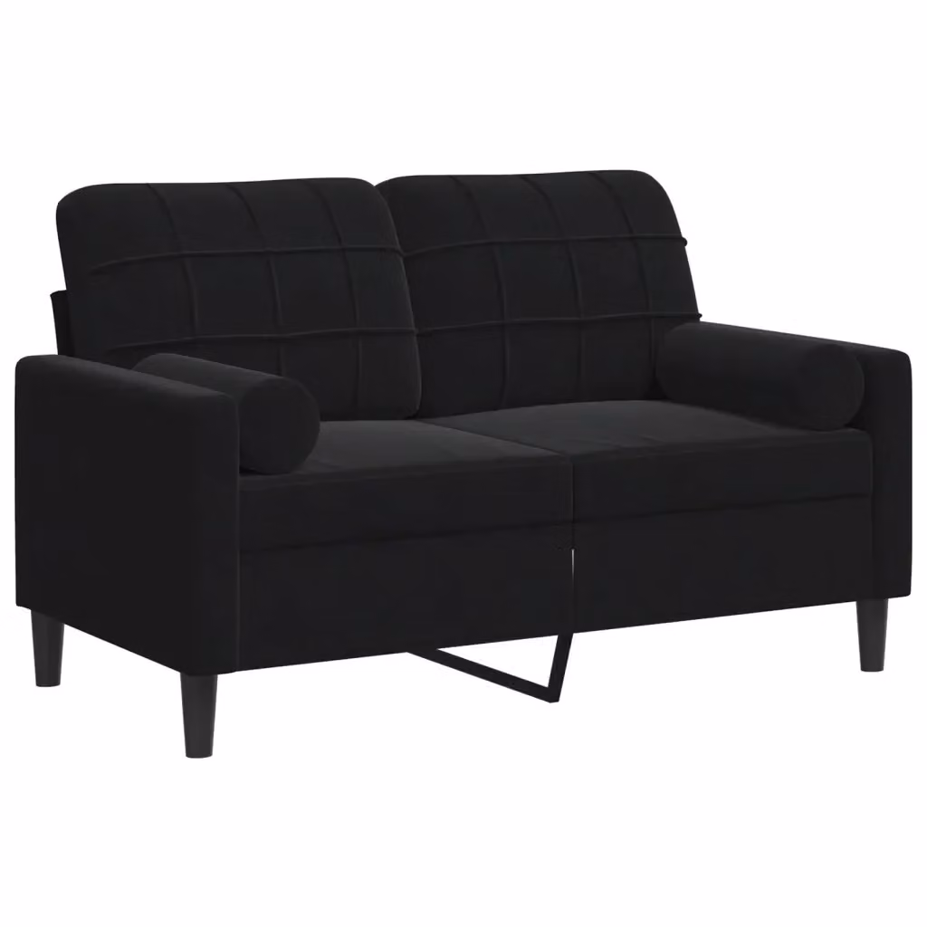 Divano a 2 posti moderno vidaXL in velluto nero con cuscini e coperture rimovibili L: 137 cm, P: 80 cm, H: 77 cm – 2