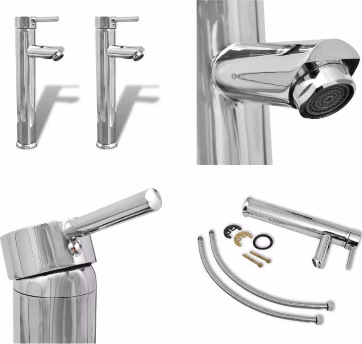 vidaXL Rubinetto da bagno Rubinetto miscelatore 2 pz. Cromo - Miscelatore bagno - Miscelatori bagno - Rubinetto lavabo - Rubinetti lavabo