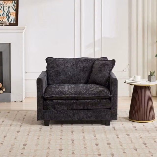 Poltrona Cloud ¨C MINIMAL ¨C Tessuto Chenille, Nero, Imbottita