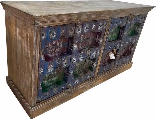 Credenza in legno artigianale Wanderlust Deco marrone stile rustico L: 216 cm, P: 52 cm, H: 93 cm – 1