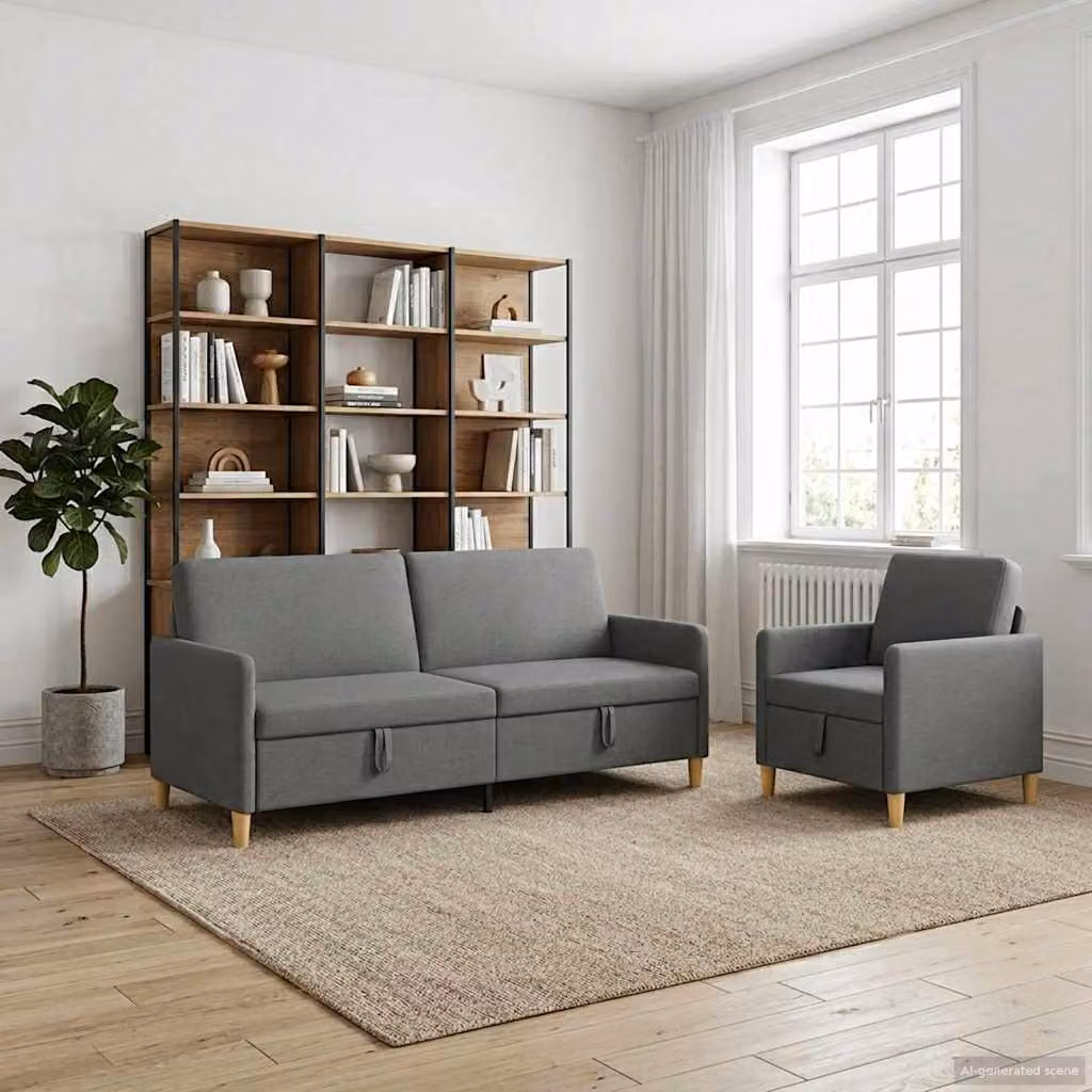 Set di divani moderni vidaXL composto da divano a 3 posti, divano a 2 posti e poltrona con seduta sollevabile e coperture rimovibili, colore grigio e marrone