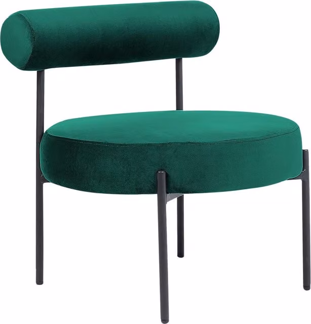 Sedia senza braccioli Beliani in velluto verde smeraldo con seduta rotonda e struttura in metallo nero design vintage L: 60 cm, P: 60 cm, H: 66 cm