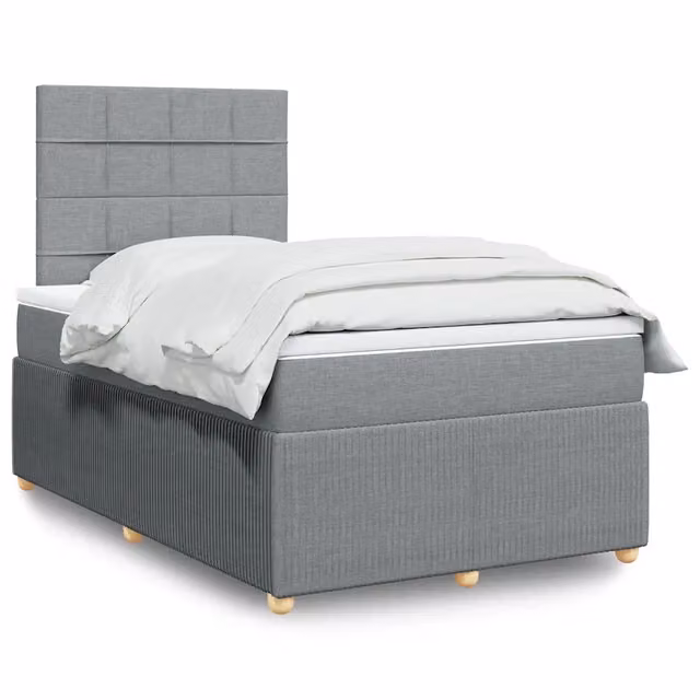 Letto con Giroletto a Molle e Materasso Ibrido vidaXL, Grigio Chiaro e Bianco, L/P: 120 x 200 cm