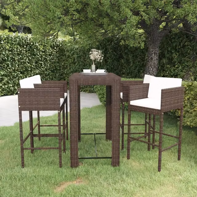 Set da Bar da Giardino 5 pz con Cuscini in Polyrattan Marrone 3094783