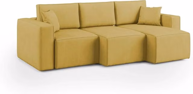Divano 3 sedute Morfeo Divani.Store in tessuto giallo con imbottitura in piume e coperture rimovibili, Larghezza: 245 cm