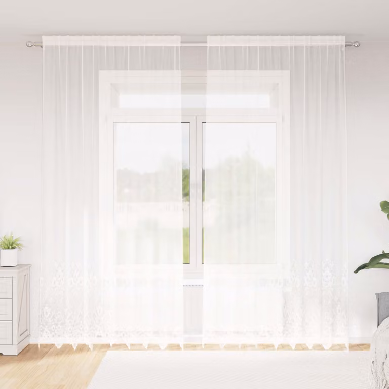 Tenda in pizzo bianca vidaXL con motivo floreale in poliestere, L: 260 cm, H: 200 cm