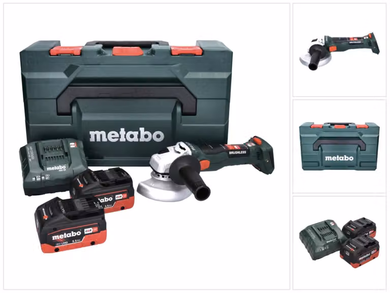 Smerigliatrice angolare a batteria Metabo W 18 LT BL 11-125 18 V 125 mm ( 613052840 ) senza spazzole + 2x batteria ricaricabile 5,5 Ah + caricabatteria + metaBOX