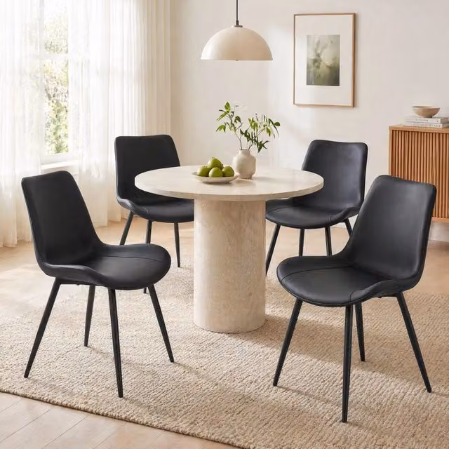 Sedia da pranzo moderna MODFU in ecopelle nera con gambe in metallo H 75,5 x L 59 x P 50,5 cm