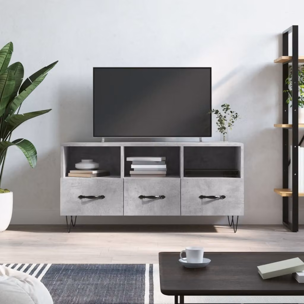 vidaXL Mobile Porta TV Moderno in Legno e Metallo Grigio Cemento L/P/H: 102 x 36 x 50 cm