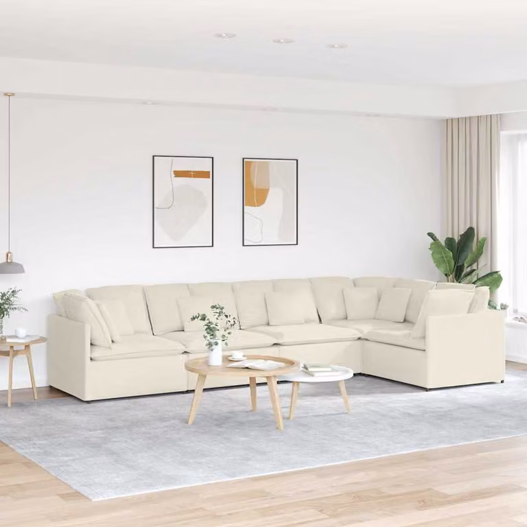 vidaXL Divano Modulare a L in Velluto Beige con Cuscini e Struttura in Metallo e Legno