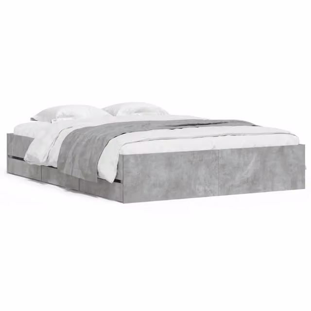 Letto matrimoniale | Letto per adulti | Giroletto Cassetti Grigio Cemento 140x200 cm Legno Multistrato