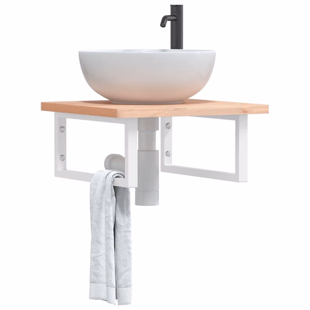 vidaXL Ripiano da parete per bagno in metallo e legno di faggio bianco