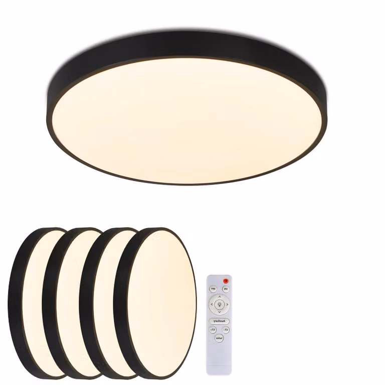ZMH 4ER lampada da soffitto Plafoniera LED nera dimmerabile con telecomando 30W rotonda IP44 lampada da cucina piatta per camera da letto