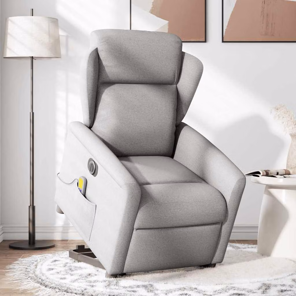vidaXL Poltrona Alzapersona Massaggi Elettrica Grigio Nuvola Tessuto