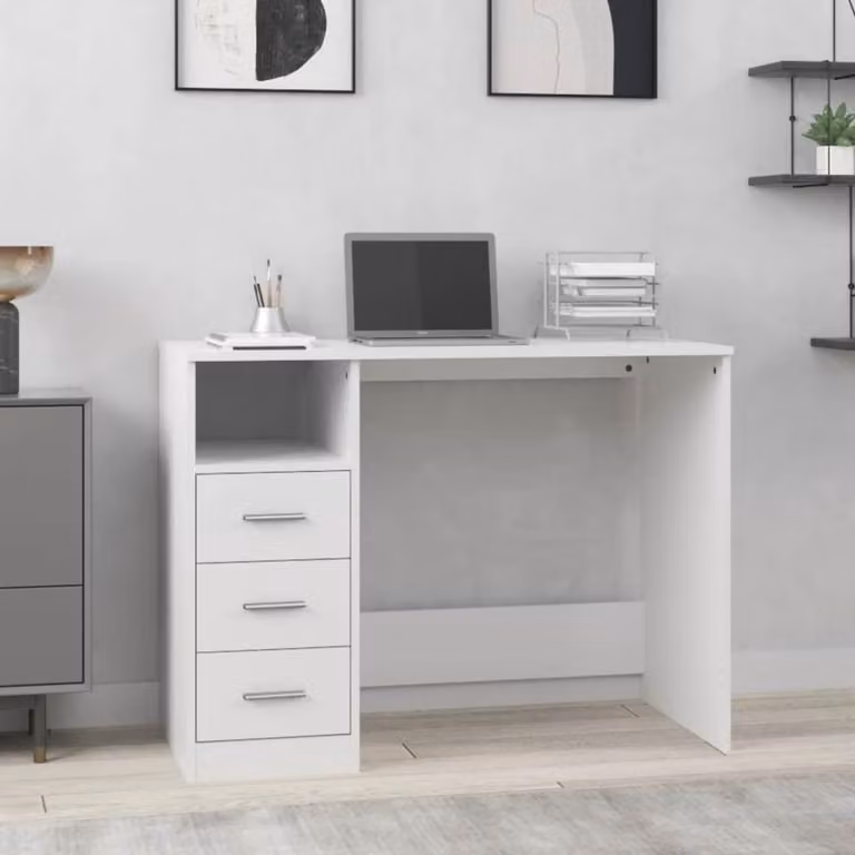 vidaXL Scrivania Moderna con Cassetti Bianca in Legno e MDF L: 102 cm, P: 50 cm, H: 76 cm