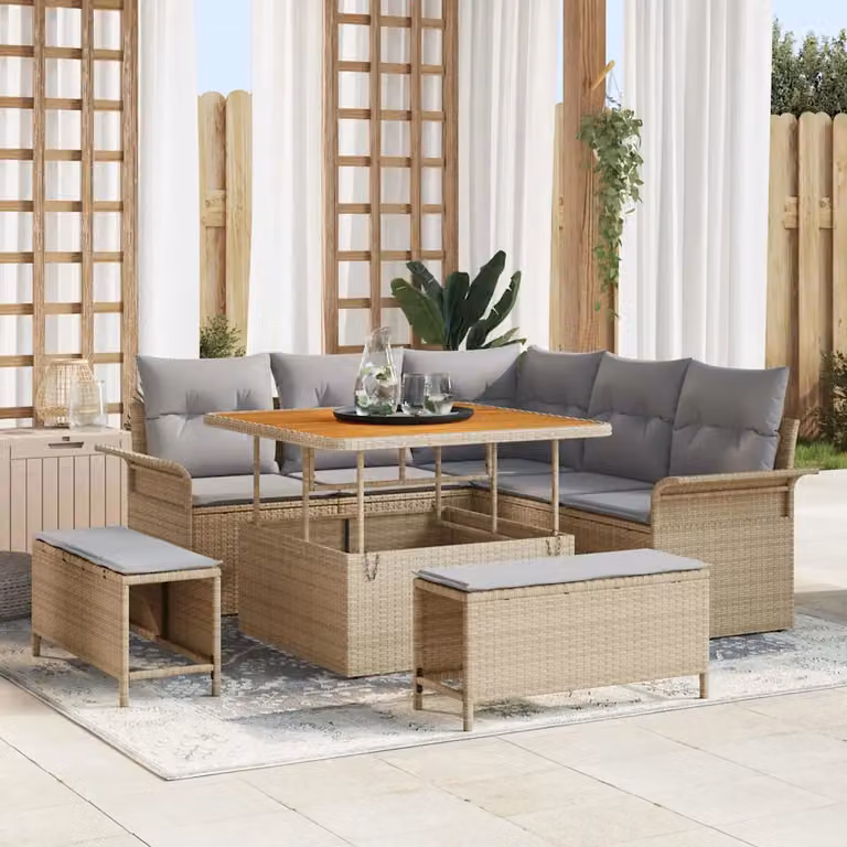 Set Divano da Giardino vidaXL 8 Pezzi Beige con Cuscini e Struttura in Metallo e Polyrattan