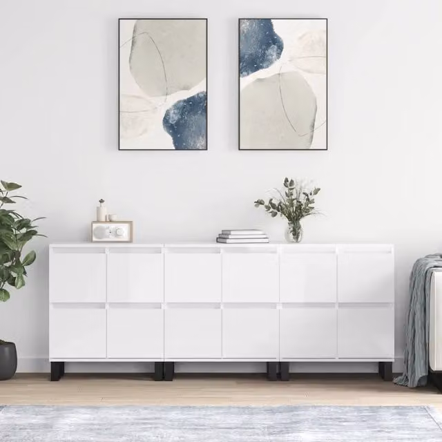 Credenze 3 pz Bianco Lucido in Legno Multistrato 3190207