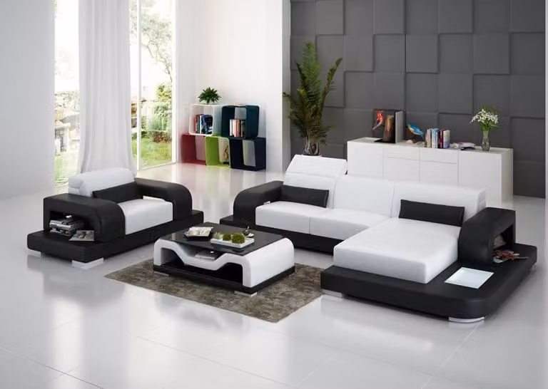 Ledersofa Wohnlandschaft Ecksofa L-förmig+1Sitzer Garnitur Modern Sofa G8006E