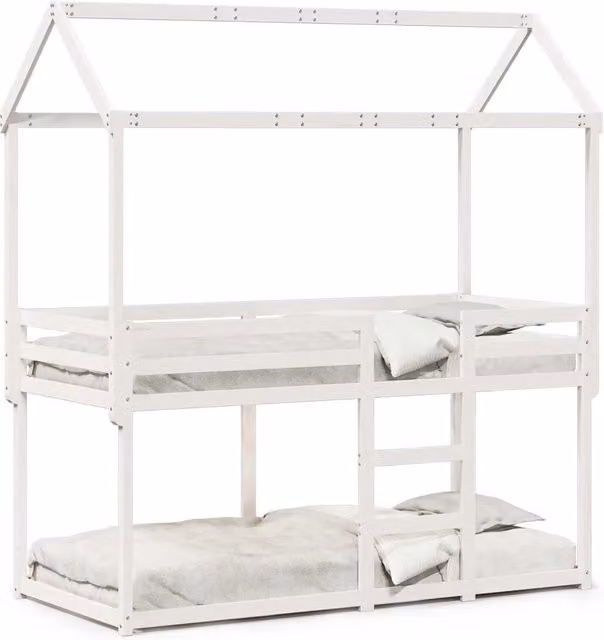 Letto singolo | Letto per adulti | Letto a Castello con Tetto Bianco 80x200 cm Legno Massello Pino