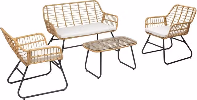 Set di mobili da giardino TIGA in resina intrecciata 4 posti - cuscini crema