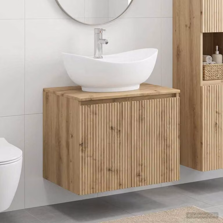 vidaXL Mobile di design moderno per il bagno in legno marrone con ante a battente e montaggio a parete