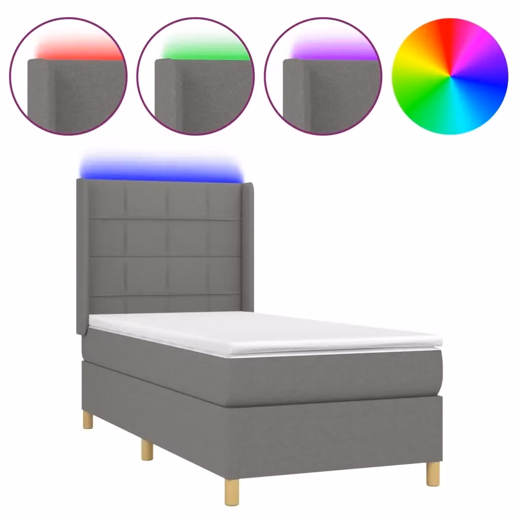 Letto a Molle con Materasso e Illuminazione LED vidaXL in Tessuto Grigio, L/P/H: 90 x 200 x 128 cm – 2