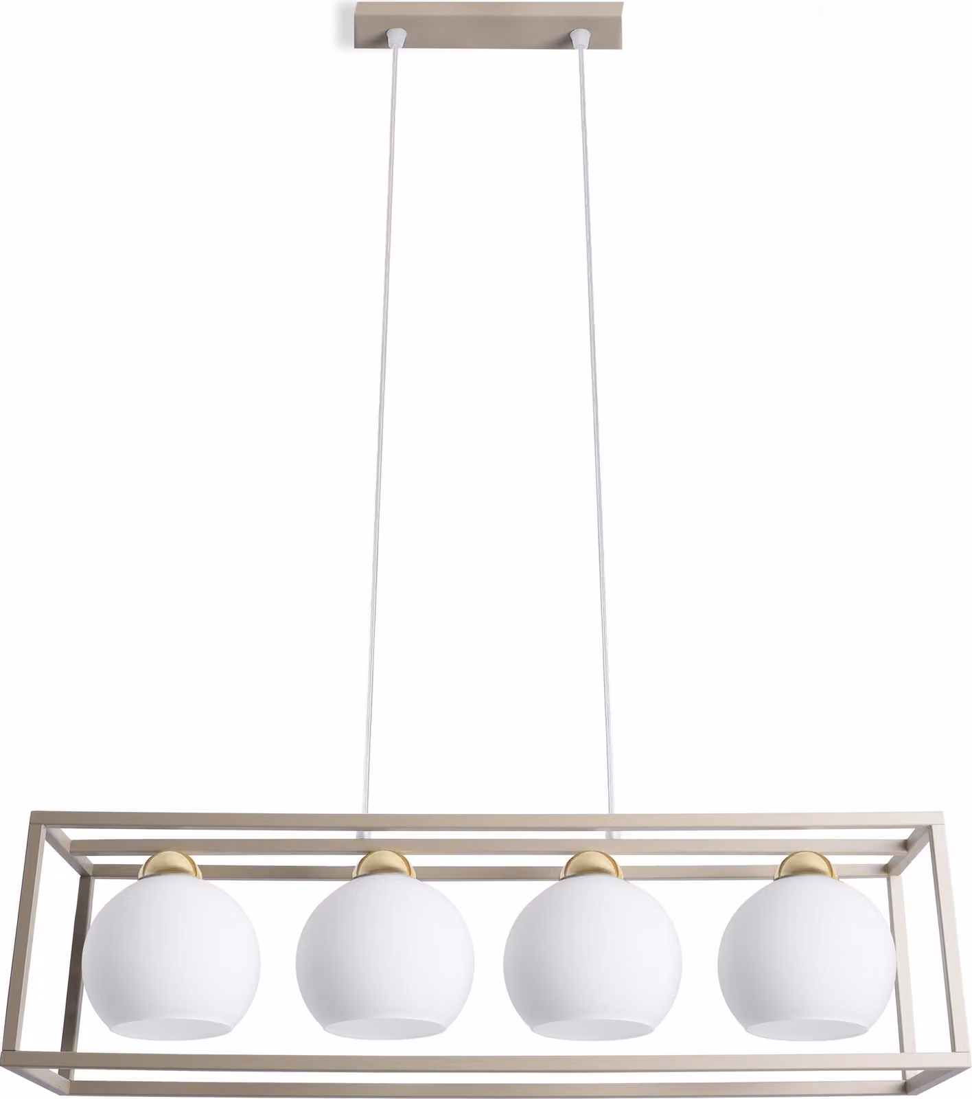 Lampada a sospensione Eliza Cage Kashmir Gold a 4 luci con paralumi in vetro bianco E27 – Lampada a sospensione moderna per soggiorno