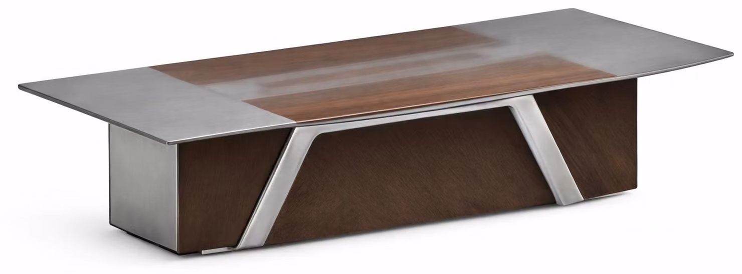 Elegante tavolo da riunione in acciaio inossidabile e legno per uffici moderni