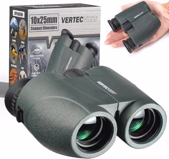 Binocolo compatto 10x25 con ottica HD impermeabile verde