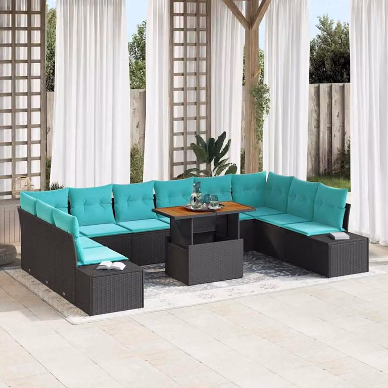 Maison Exclusive - Set da giardino composto da 11 pezzi, divano in rattan sintetico nero