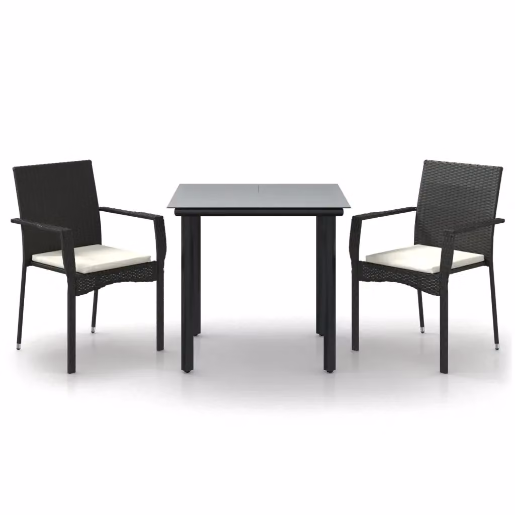 Set da pranzo da giardino moderno vidaXL in polyrattan nero e bianco con tavolo in vetro e 3 sedie – 2