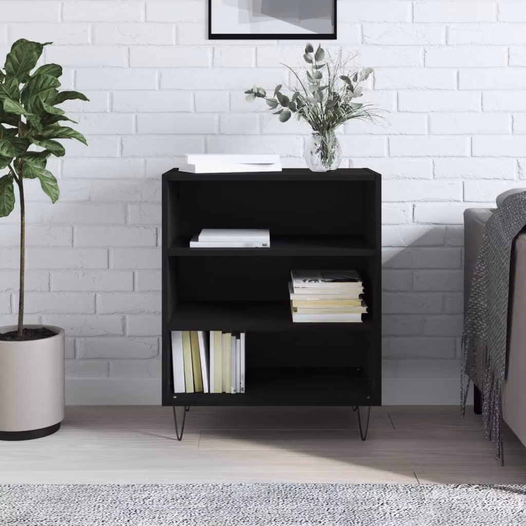 Credenza moderna vidaXL in legno e metallo nera, sospesa a parete, L: 57 cm, P: 35 cm, H: 70 cm