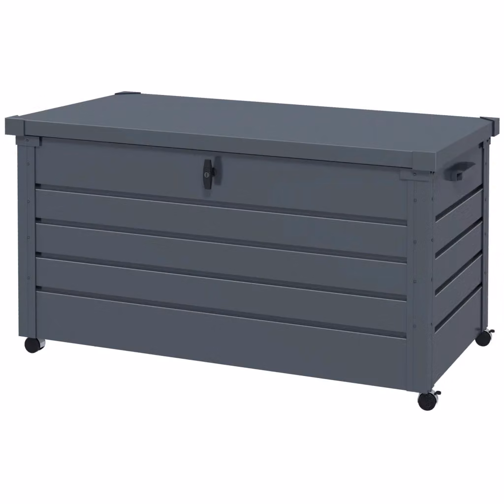 Baule da Giardino Xylo in Acciaio Galvanizzato Grigio Scuro con 4 Ruote, 2 Maniglie e Serratura L/P/H: 120 x 62 x 66 cm – 2