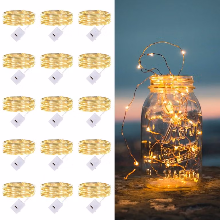 Catena luminosa a LED, 15 pezzi, lunghezza 2 metri, 20 LED, alimentazione a batteria, 3 modalità