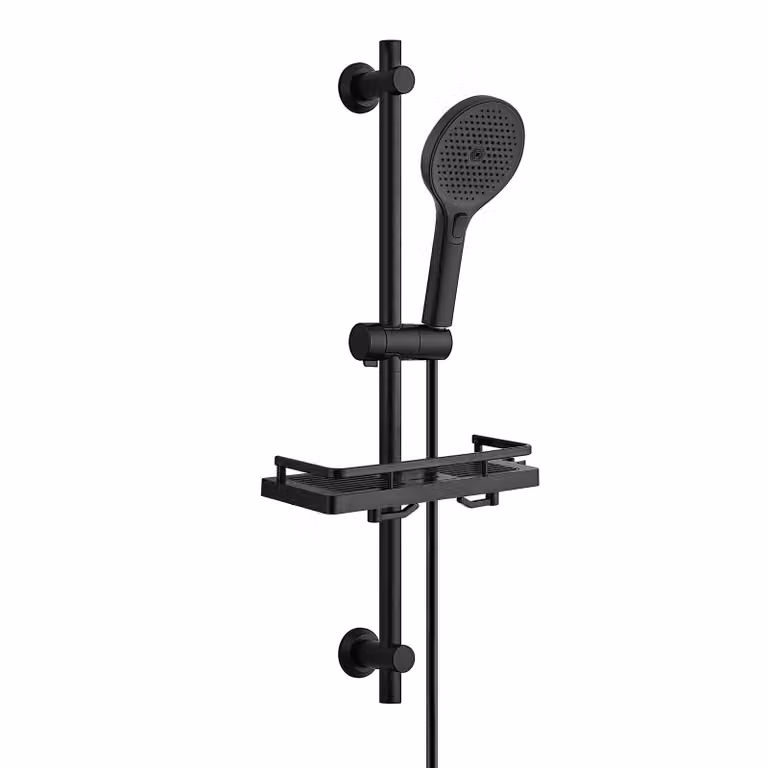 Set di asta doccia in acciaio inossidabile JOHO con tubo flessibile e supporto, asta da 70 cm con supporto per soffione, doccetta a 3 getti, ripiano per la doccia, nero