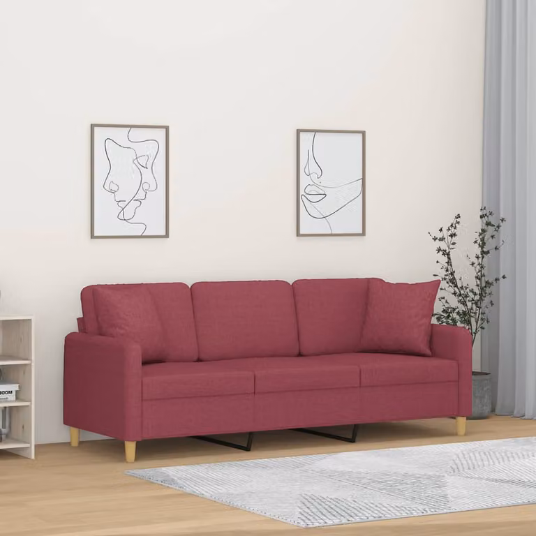 vidaXL Divano a 3 Posti Moderno in Tessuto Rosso con Cuscini e Struttura in Metallo L: 198 cm, H: 80 cm, P: 77 cm