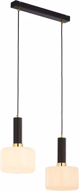 Lampada a sospensione moderna Jupiter VANES in metallo e vetro nero e oro con diffusore bianco, diametro 52 cm, 2 x E27