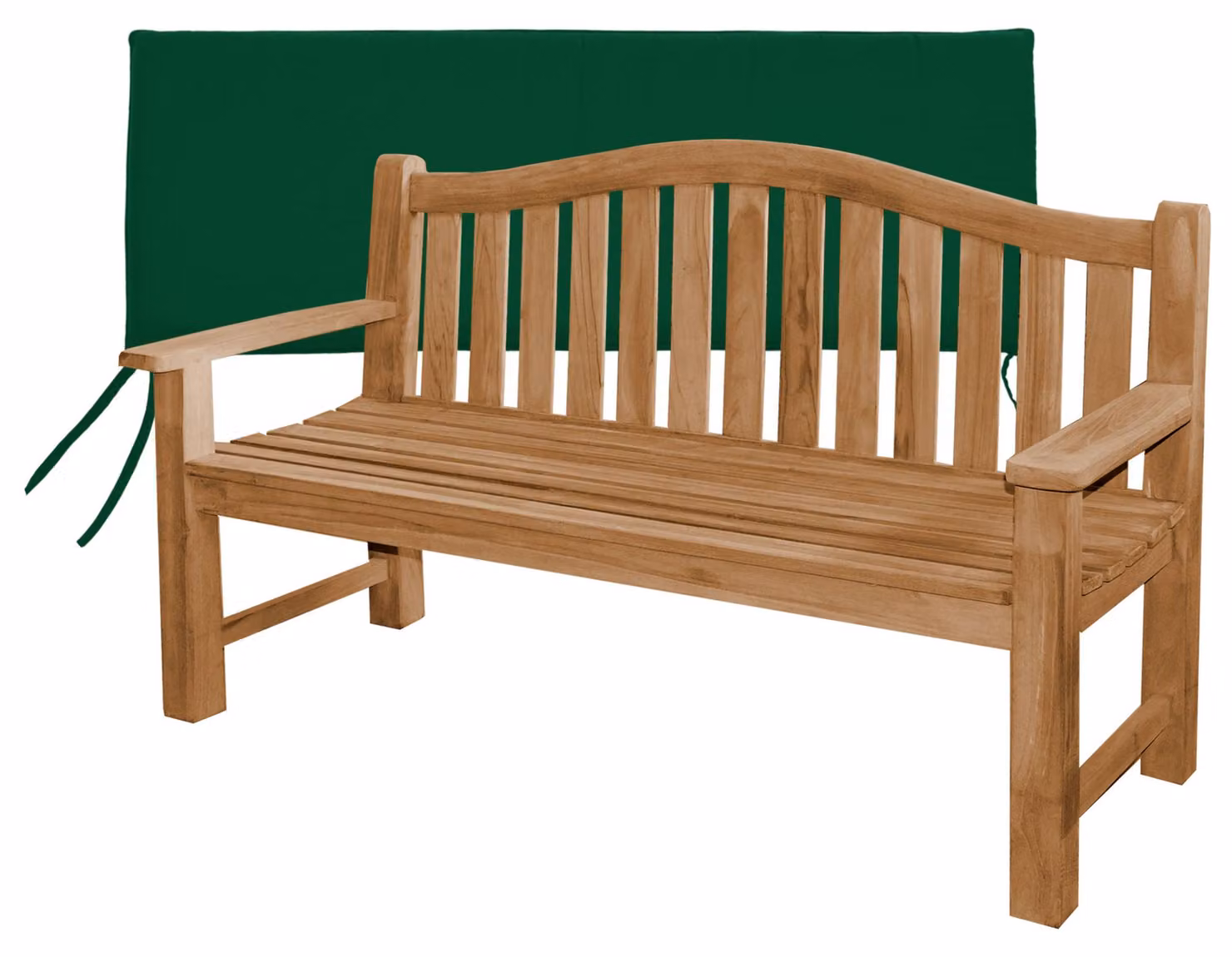 Panca in legno di teak, particolarmente robusta, modello Catania, 150 cm + cuscino per seduta verde