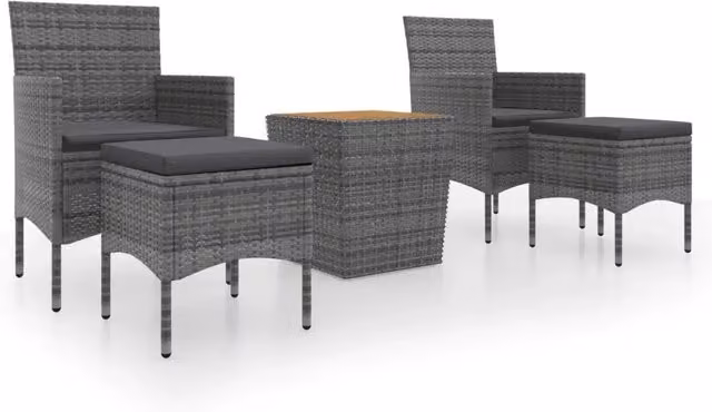 Set Bistrot da Giardino 5 pz in Polyrattan e Legno di Acacia Grigio