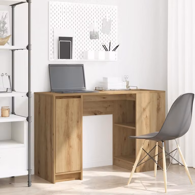 Scrivania moderna vidaXL in legno e MDF color rovere, L 120 x P 42 x H 76 cm