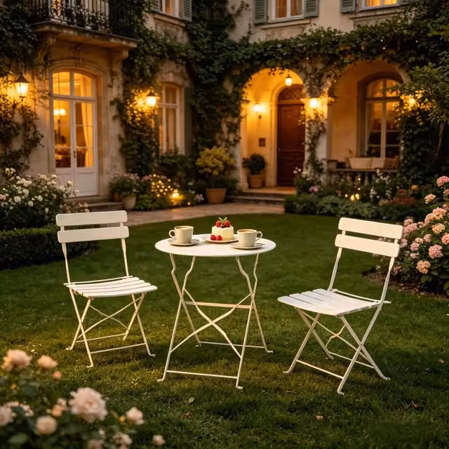 Set mobili da esterno portatili e pieghevoli: 1 tavolo bistro minimalista e 2 sedie per patio