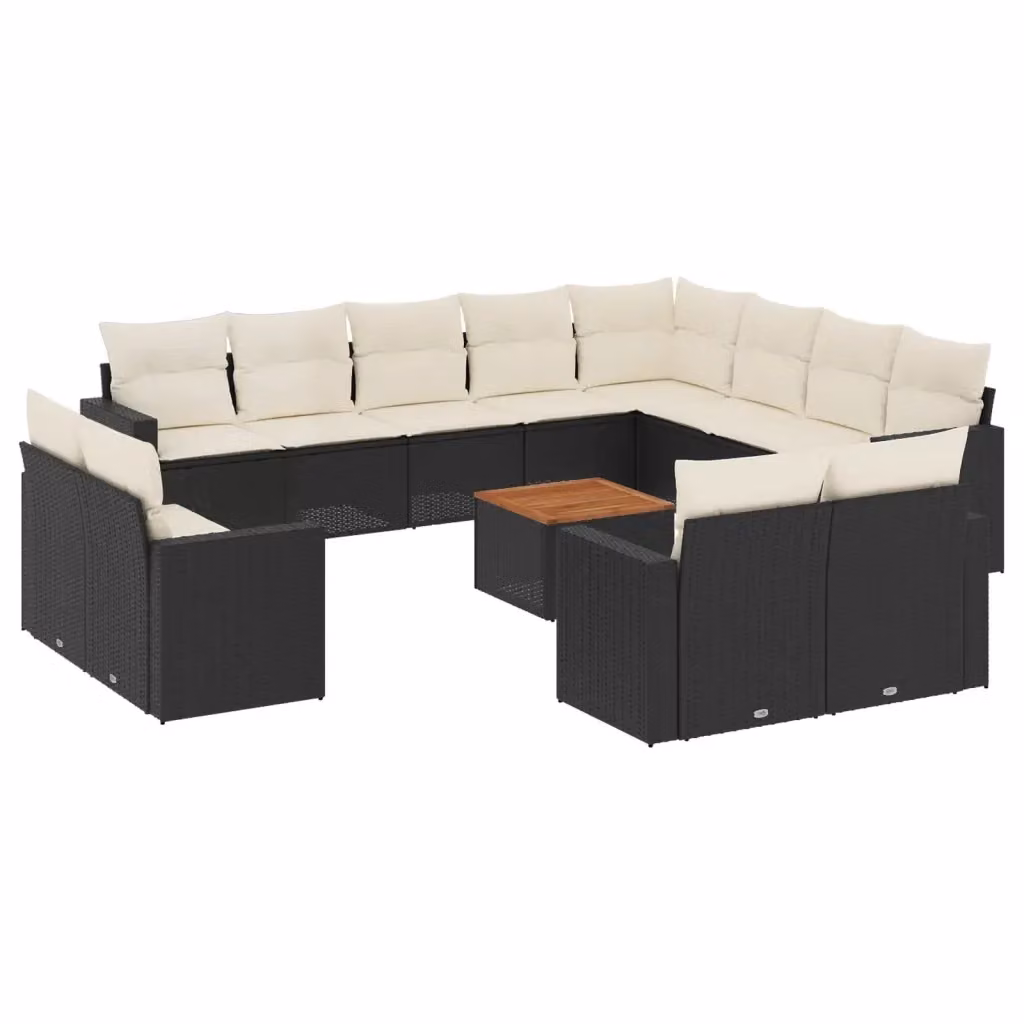 Set di divani da giardino vidaXL a forma di U in polyrattan nero con cuscini inclusi e tavolino da esterno – 2