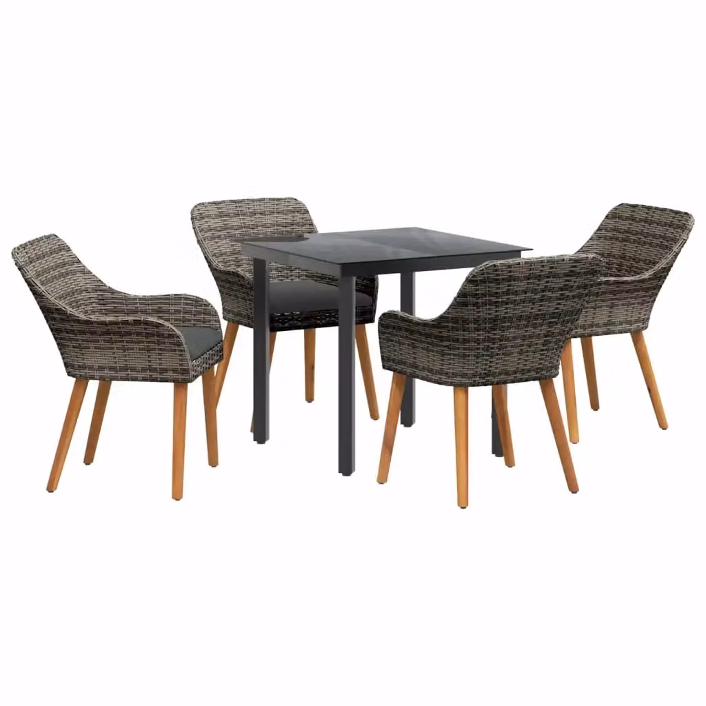 Set da pranzo per giardino e terrazza vidaXL in polyrattan e vetro grigio, 5 pezzi – 2