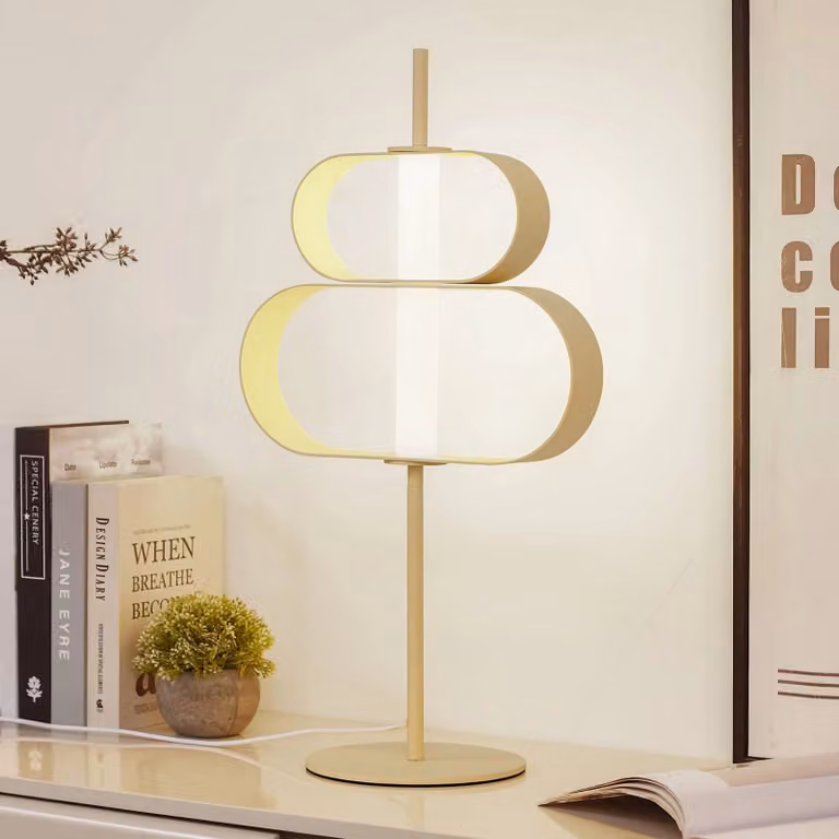 Lampada da tavolo Audrina Lucande, dimmerabile, Crema / Ambra, Camera da letto, Metallo, Moderno, Lampada da tavolo