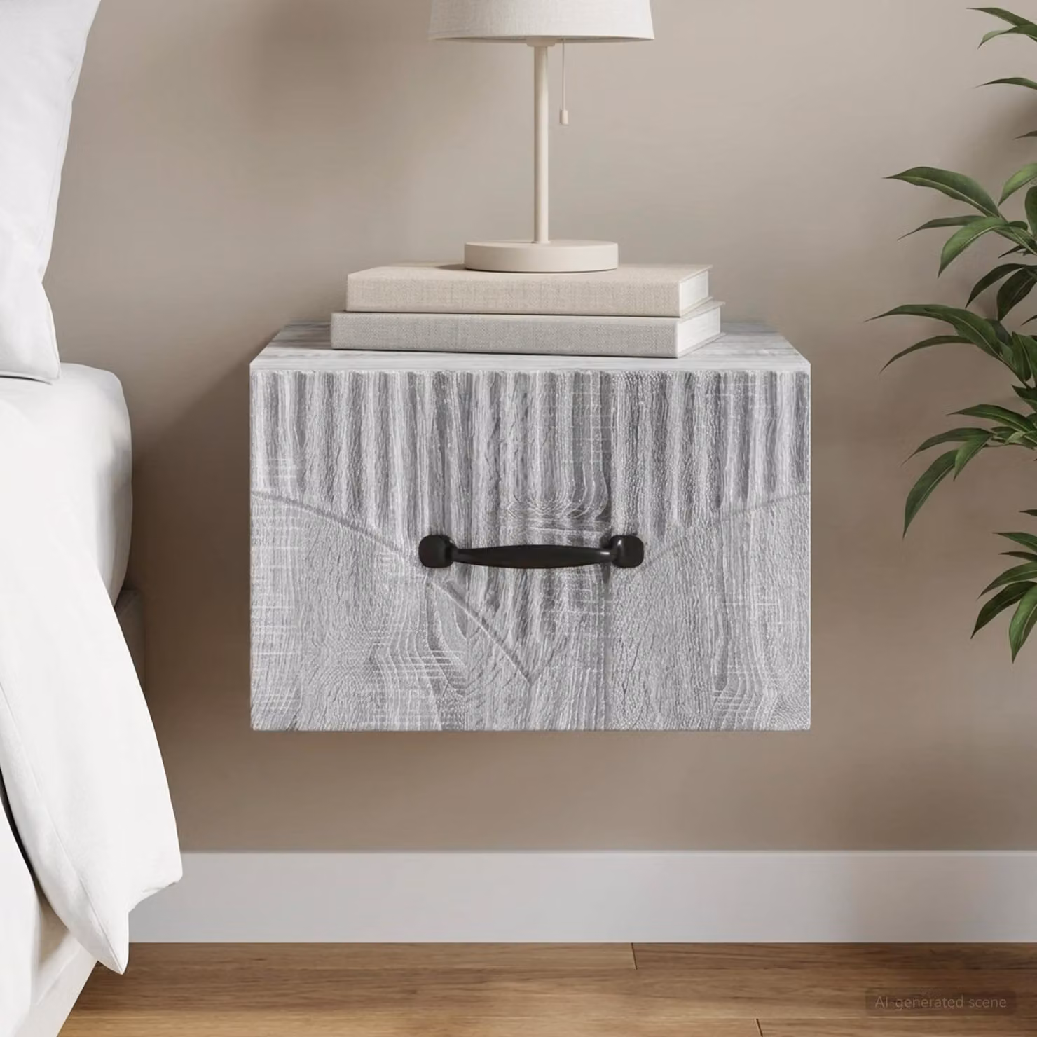 vidaXL Mobiletto da notte a muro moderno Grigio Sonoma L: 34,5 cm, P: 33 cm, H: 20 cm