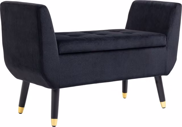 Cassapanca Imbottita HOMCOM con Gambe in Legno, Nero e Oro, L: 107 cm, P: 42 cm, H: 65 cm – 1